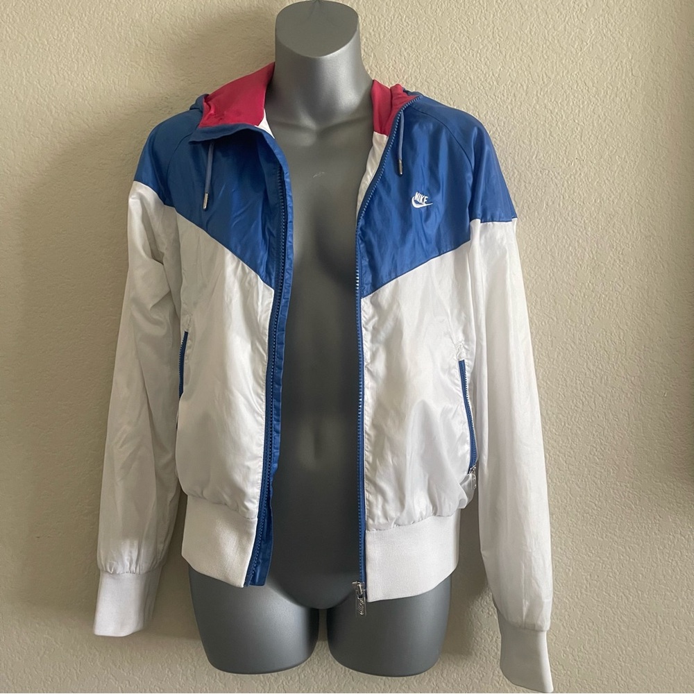 Nike color block windbreaker jacket medium white blue pink
